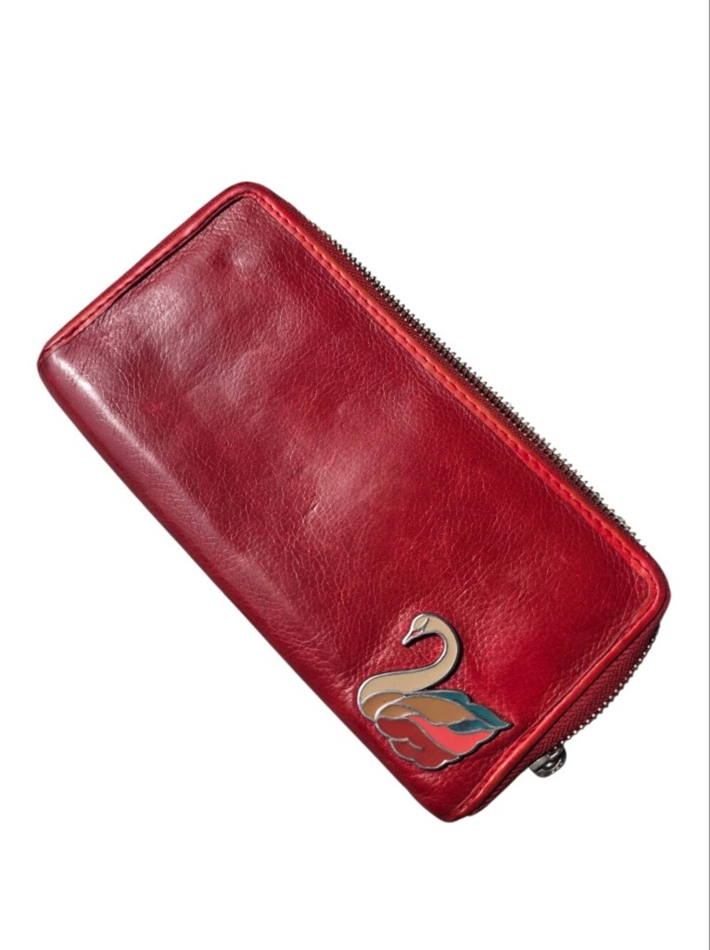 Fossil  Red Leather Zip Wallet with Swan Accent